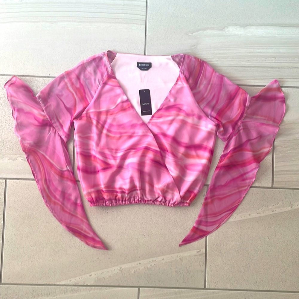 Bebe Flair Sleeve Chiffon V-Cut Blouse